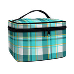 Teal Madras Pattern Print Travel Makeup Bag