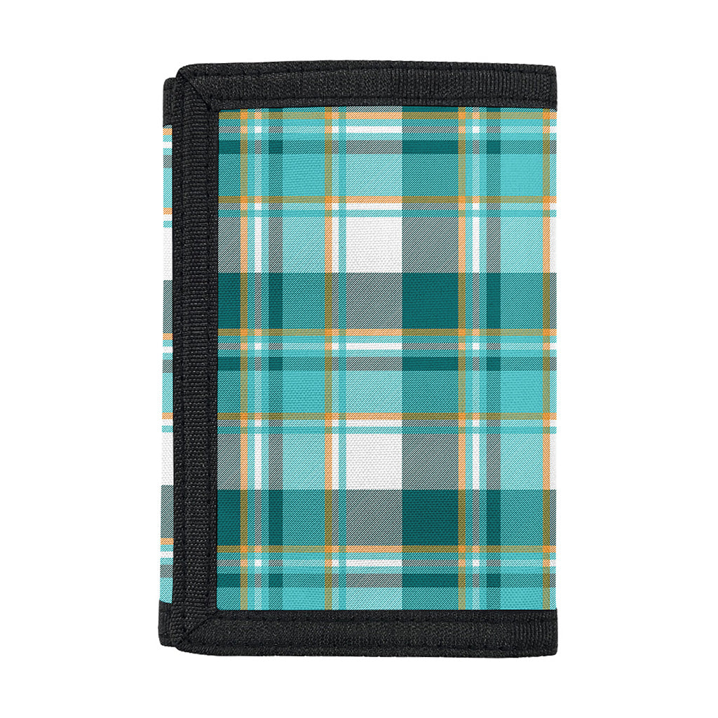 Teal Madras Pattern Print Trifold Wallet