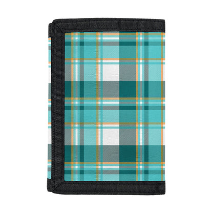 Teal Madras Pattern Print Trifold Wallet