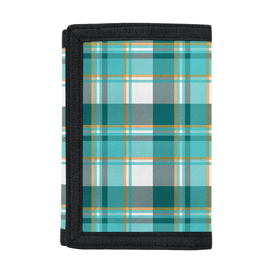 Teal Madras Pattern Print Trifold Wallet