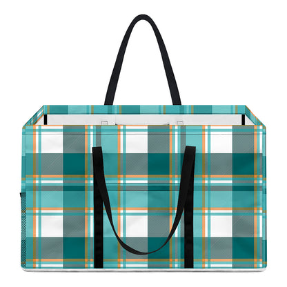 Teal Madras Pattern Print Utility Tote Bag