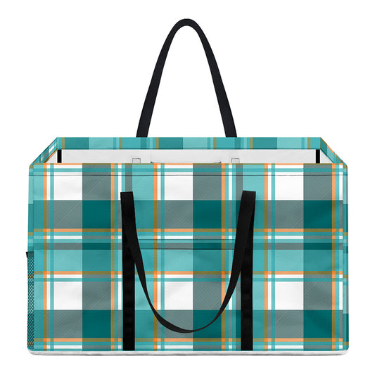 Teal Madras Pattern Print Utility Tote Bag