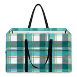 Teal Madras Pattern Print Utility Tote Bag