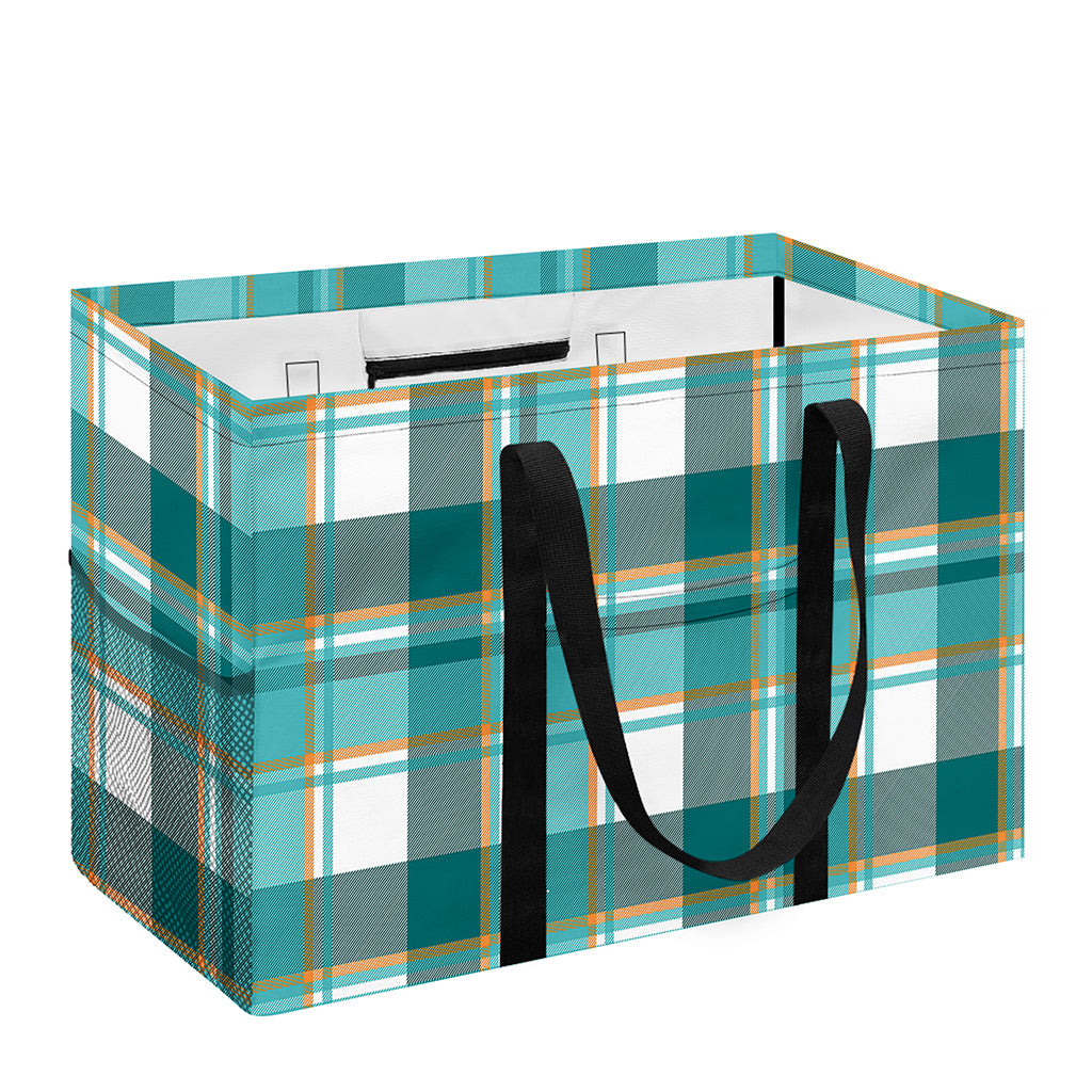 Teal Madras Pattern Print Utility Tote Bag