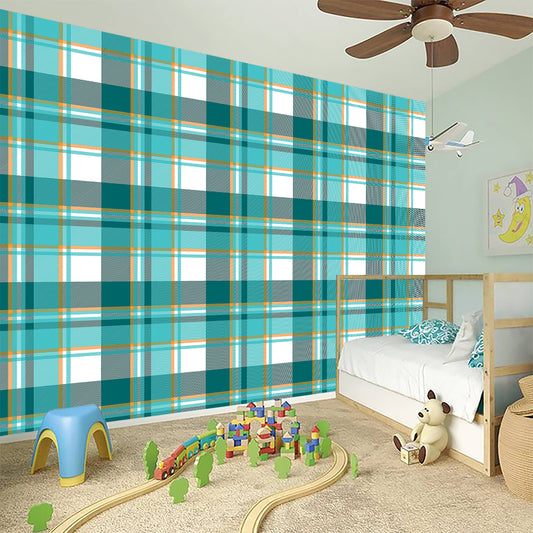 Teal Madras Pattern Print Wall Sticker