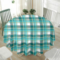 Teal Madras Pattern Print Waterproof Round Tablecloth