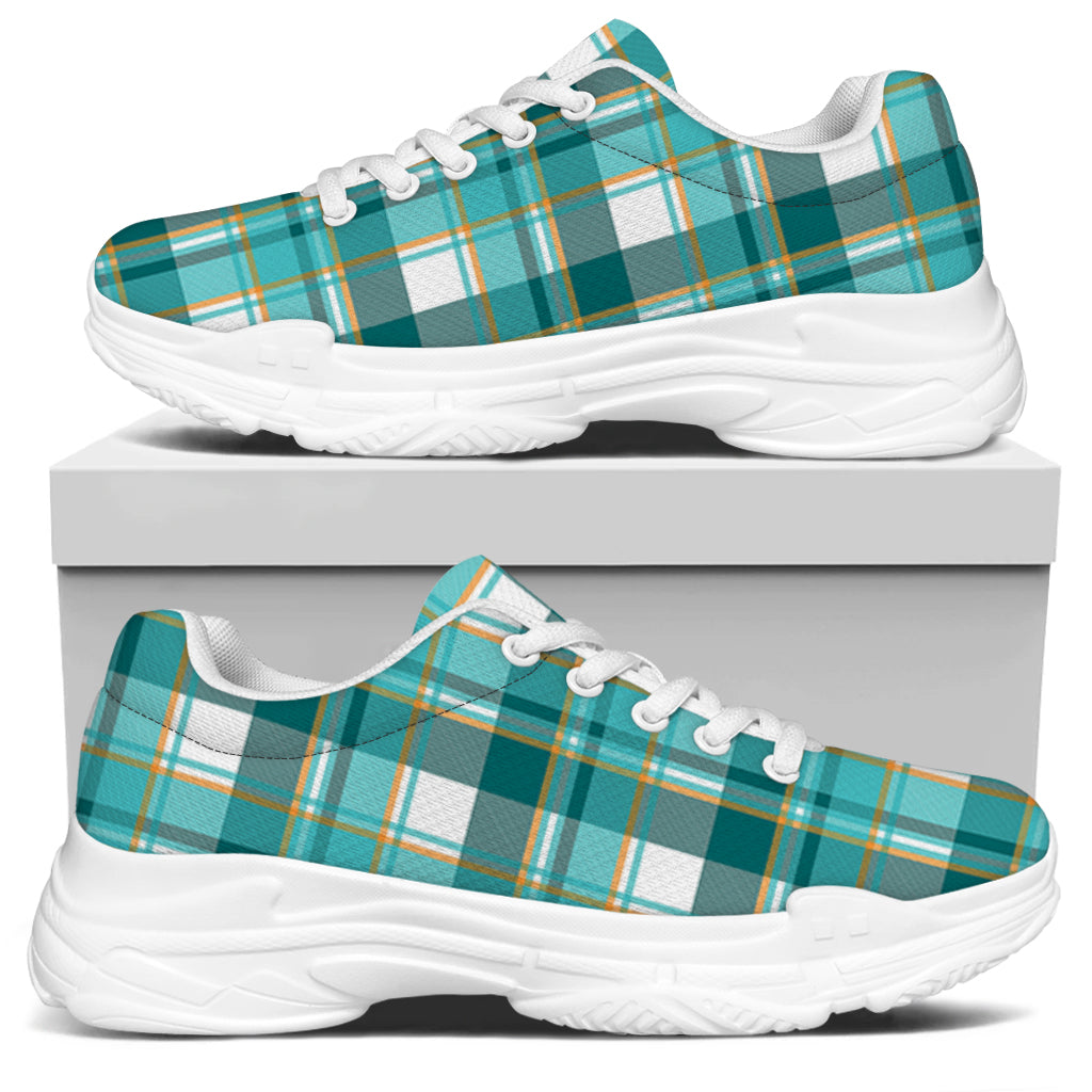 Teal Madras Pattern Print White Chunky Shoes