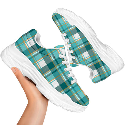 Teal Madras Pattern Print White Chunky Shoes