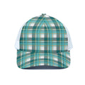 Teal Madras Pattern Print White Mesh Trucker Hat