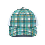 Teal Madras Pattern Print White Mesh Trucker Cap