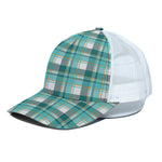 Teal Madras Pattern Print White Mesh Trucker Cap