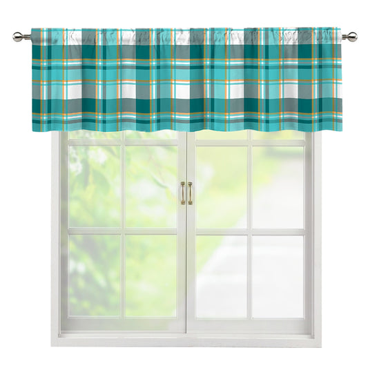 Teal Madras Pattern Print Window Valance