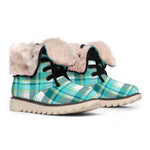 Teal Madras Pattern Print Winter Boots