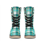 Teal Madras Pattern Print Winter Boots