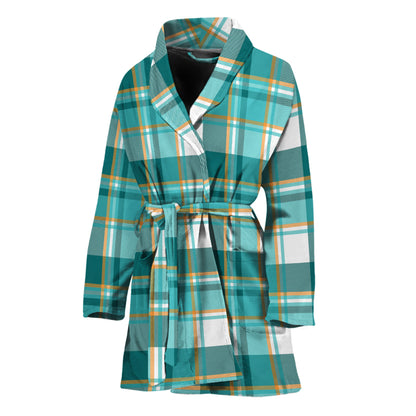 Teal Madras Pattern Print Women's Bathrobe