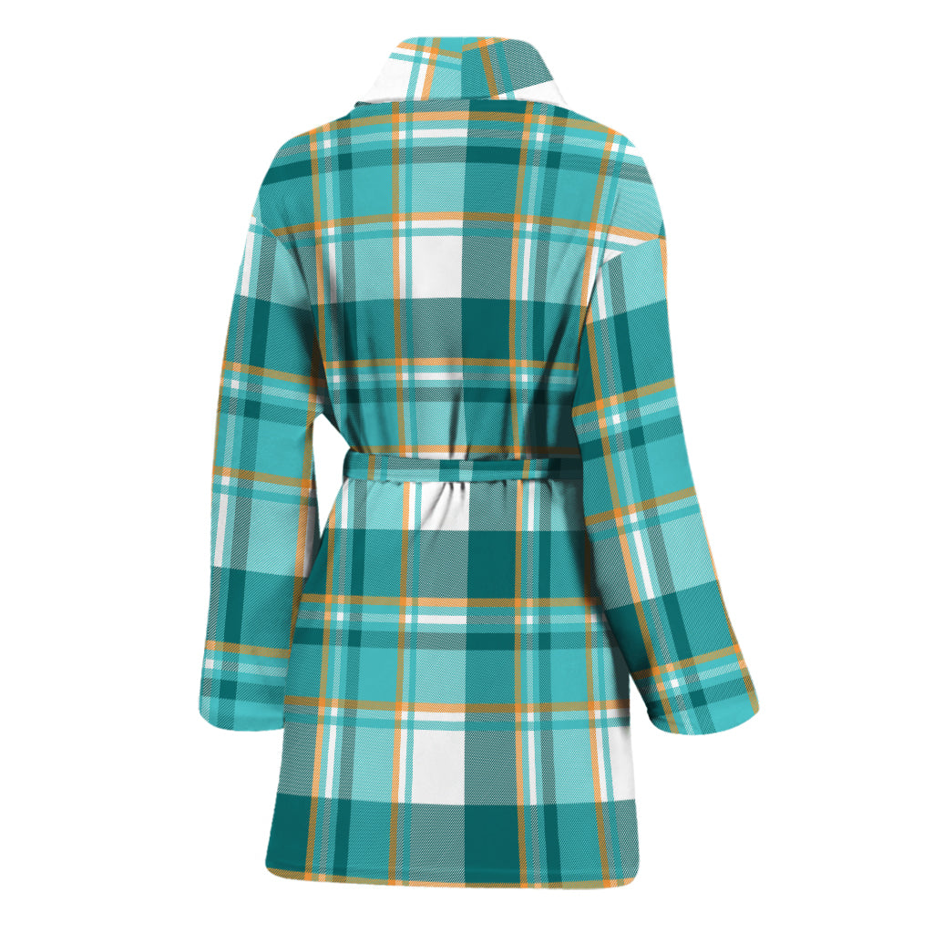 Teal Madras Pattern Print Women's Bathrobe