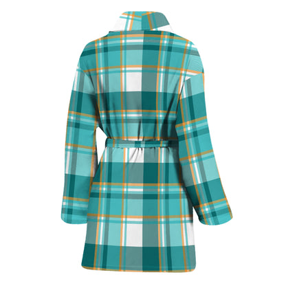Teal Madras Pattern Print Women's Bathrobe