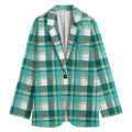 Teal Madras Pattern Print Women's Blazer
