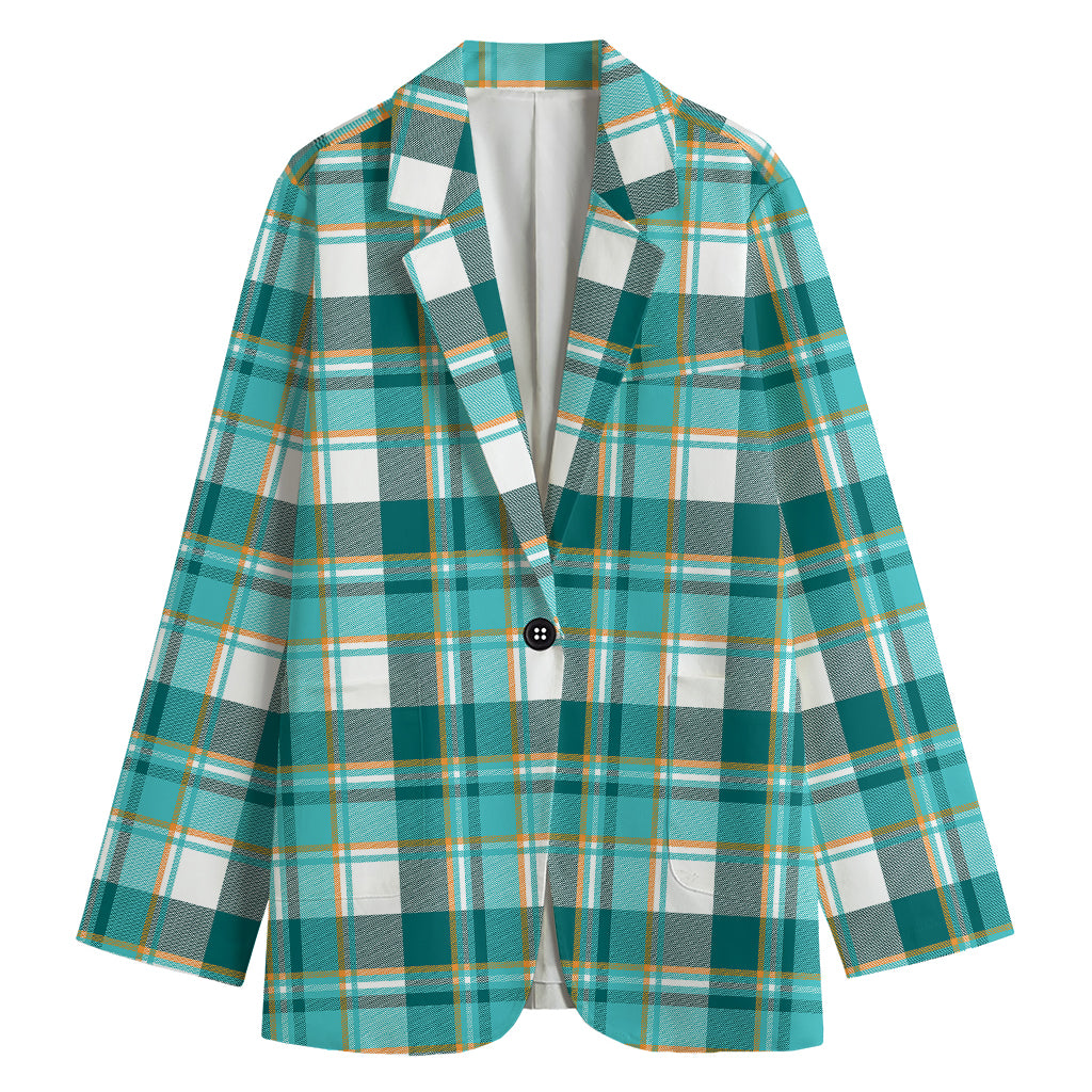 Teal Madras Pattern Print Women's Blazer