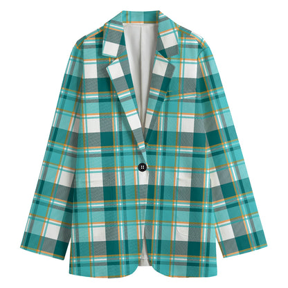 Teal Madras Pattern Print Women's Blazer