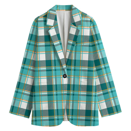 Teal Madras Pattern Print Women's Blazer