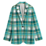 Teal Madras Pattern Print Women's Blazer
