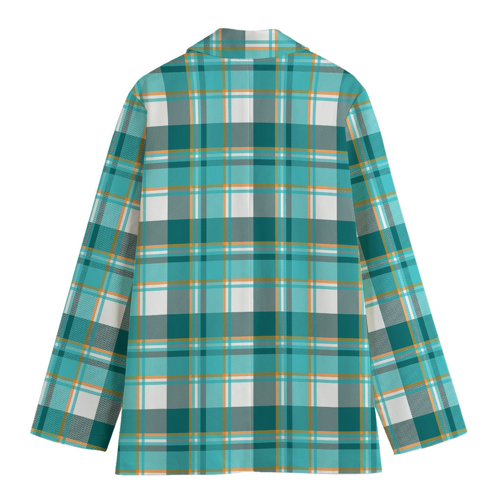 Teal Madras Pattern Print Women's Blazer