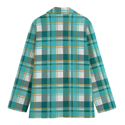 Teal Madras Pattern Print Women's Blazer