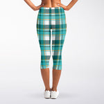 Teal Madras Pattern Print Women's Capri Leggings