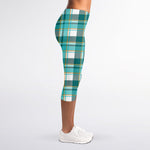 Teal Madras Pattern Print Women's Capri Leggings