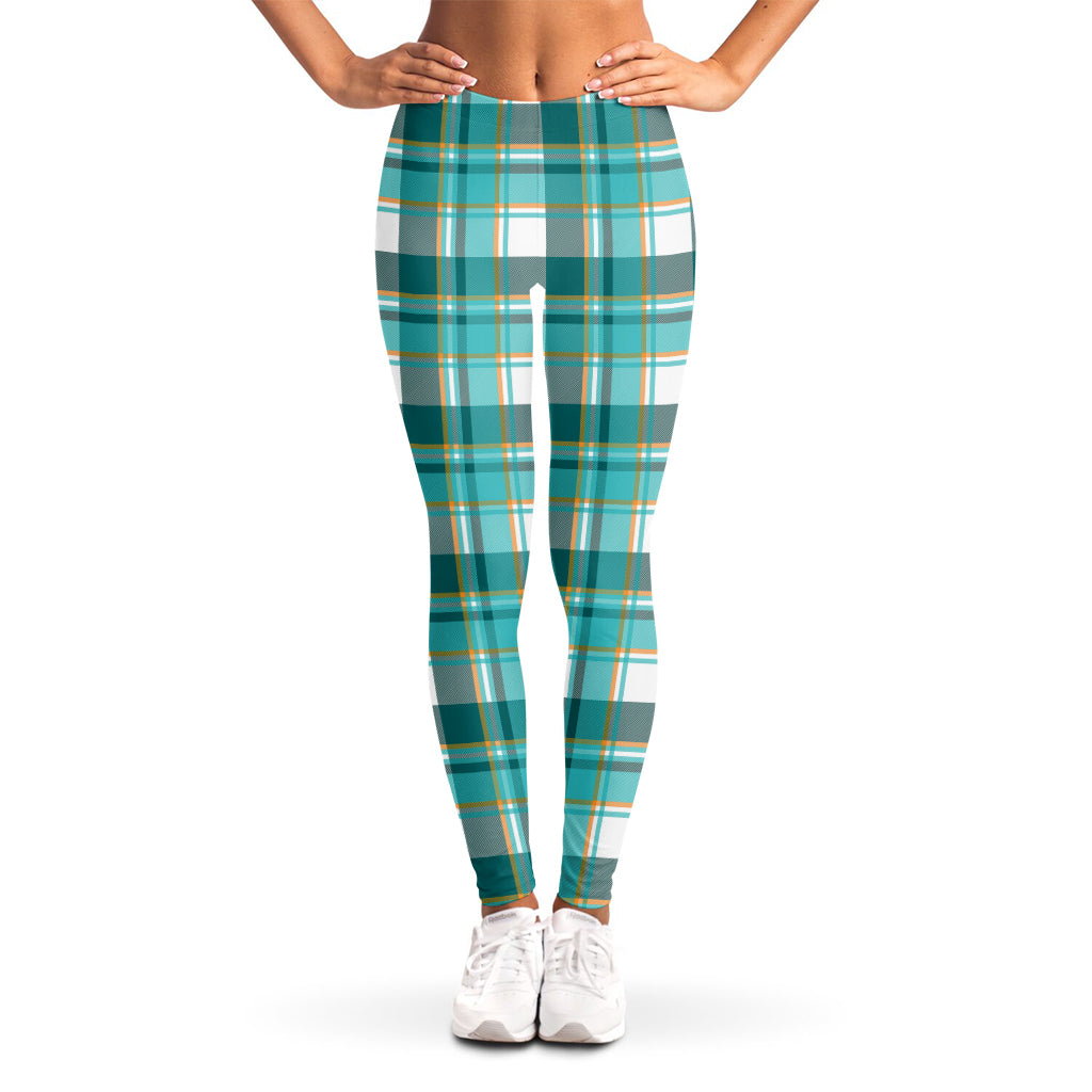 Teal Madras Pattern Print Women's Leggings