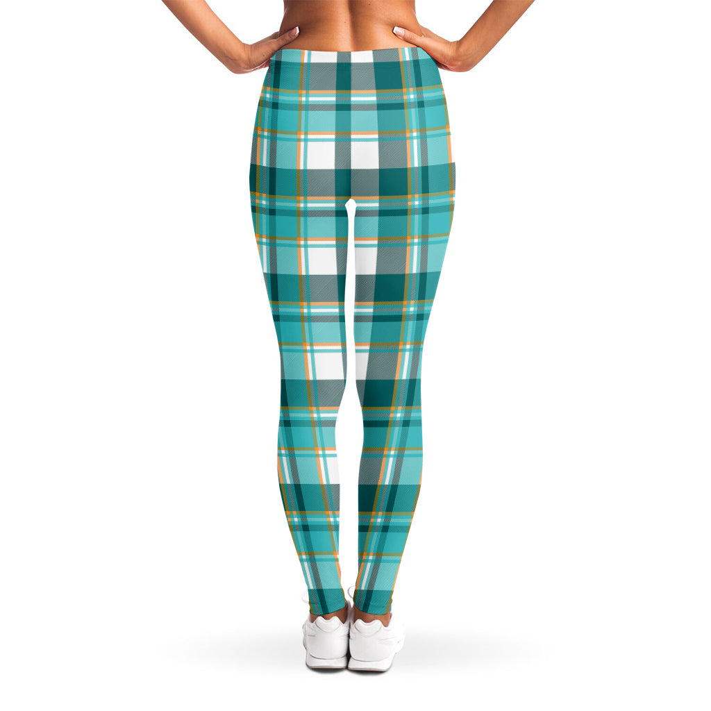 Teal Madras Pattern Print Women's Leggings