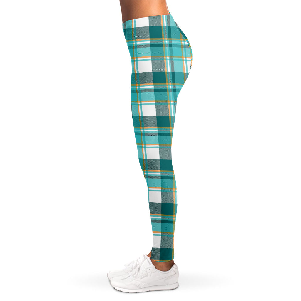 Teal Madras Pattern Print Women's Leggings