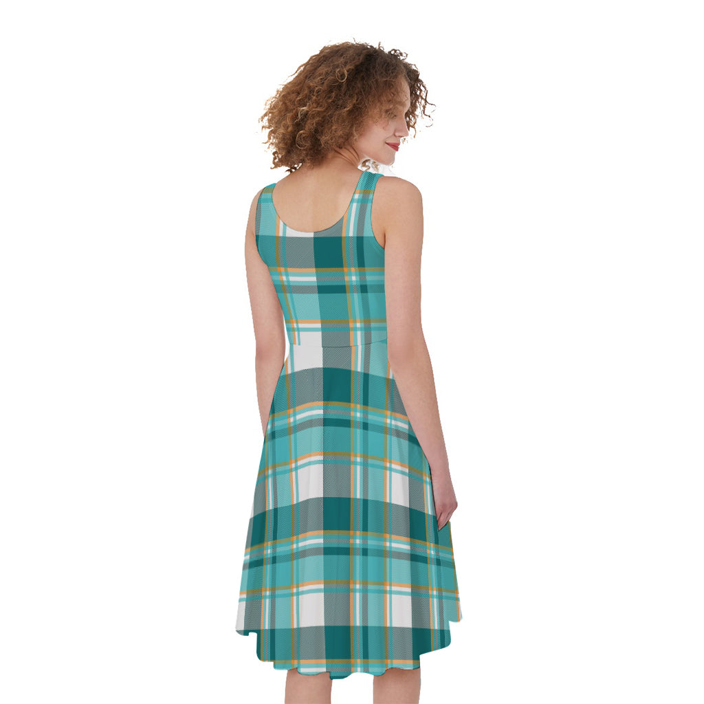Teal Madras Pattern Print Women's Sleeveless Dress