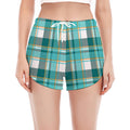 Teal Madras Pattern Print Women's Split Running Shorts