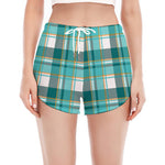Teal Madras Pattern Print Women's Split Running Shorts