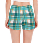 Teal Madras Pattern Print Women's Split Running Shorts