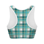 Teal Madras Pattern Print Women's Sports Bra
