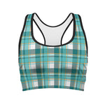 Teal Madras Pattern Print Women's Sports Bra