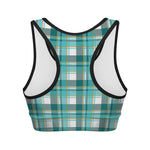 Teal Madras Pattern Print Women's Sports Bra