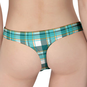 Teal Madras Pattern Print Women's Thong