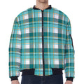 Teal Madras Pattern Print Zip Sleeve Bomber Jacket