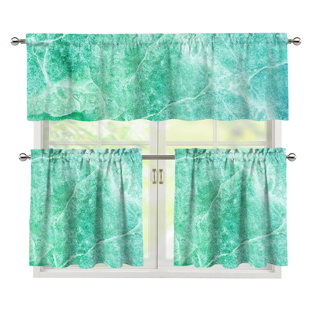 Teal Marble Print 3 Piece Kitchen Curtains