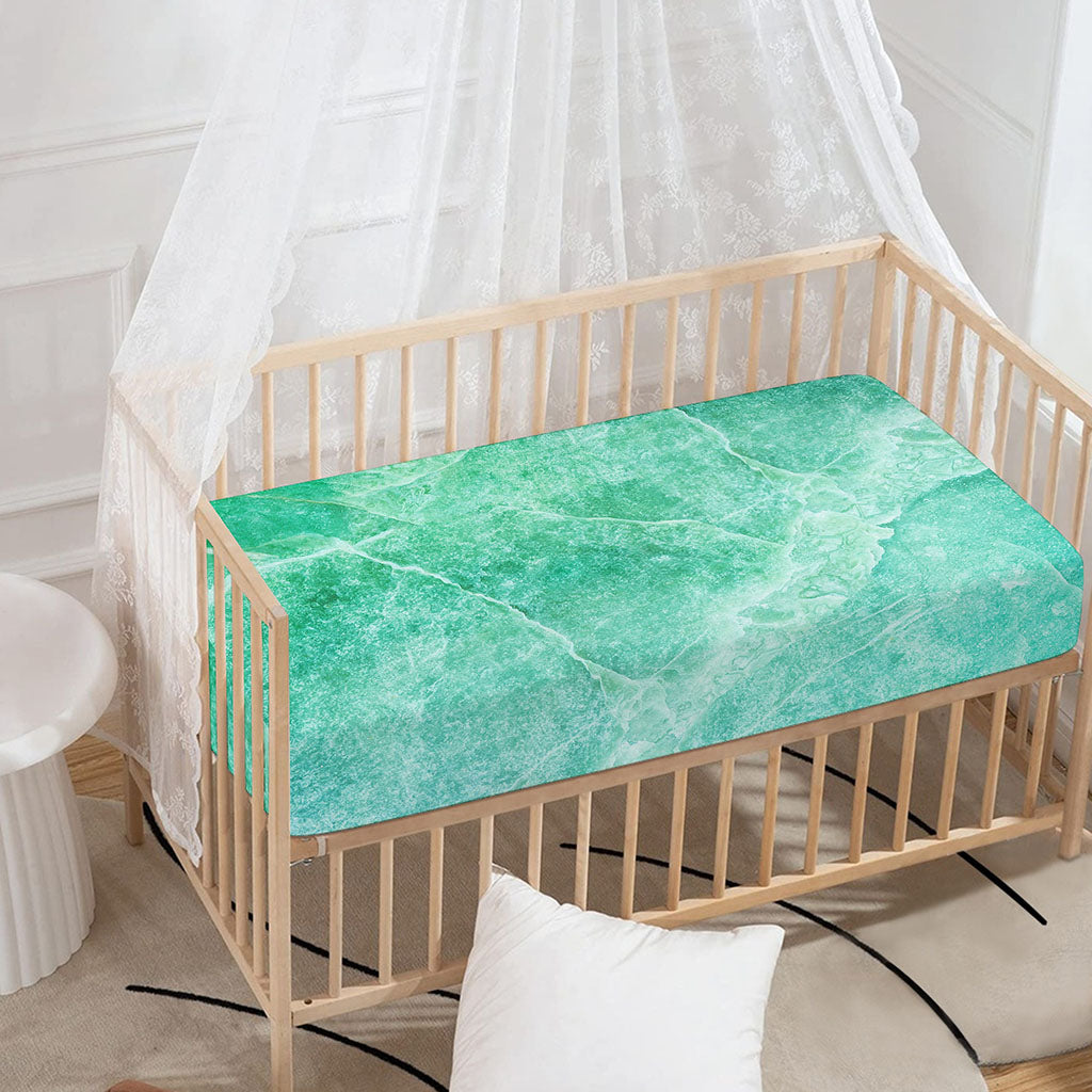 Teal Marble Print Baby Crib Sheet