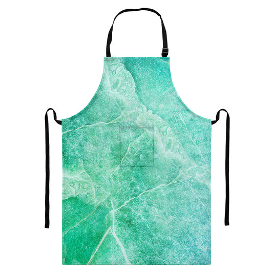 Teal Marble Print Bib Apron With Pocket