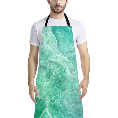 Teal Marble Print Bib Apron With Pocket