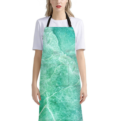 Teal Marble Print Bib Apron With Pocket