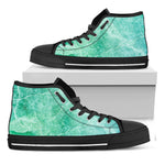Teal Marble Print Black High Top Sneakers