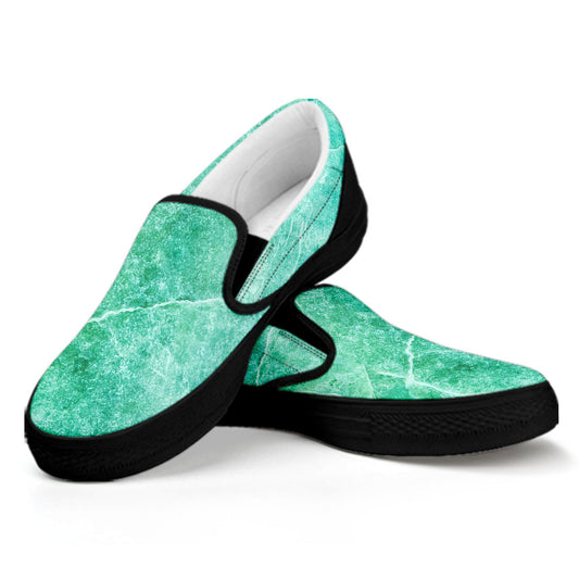 Teal Marble Print Black Slip On Sneakers
