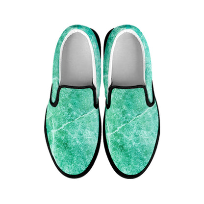 Teal Marble Print Black Slip On Sneakers